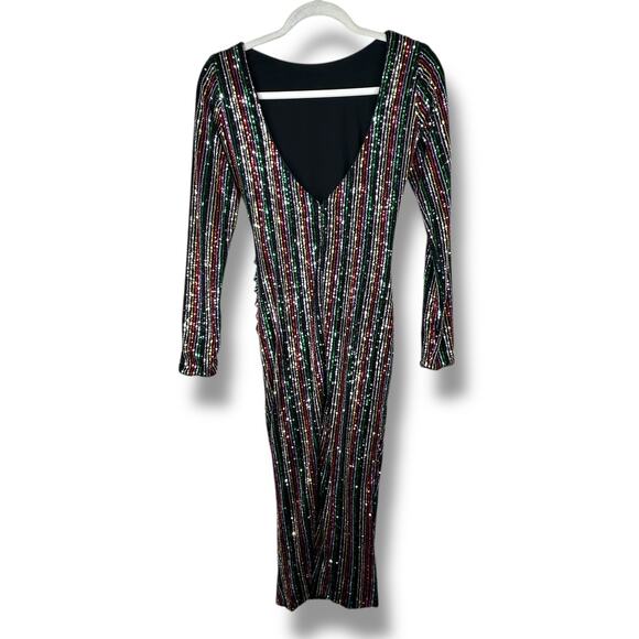 Dress The Population Emilia Rainbow Long Sleeve Sequin Open Back Bodycon Dress - Picture 5 of 8